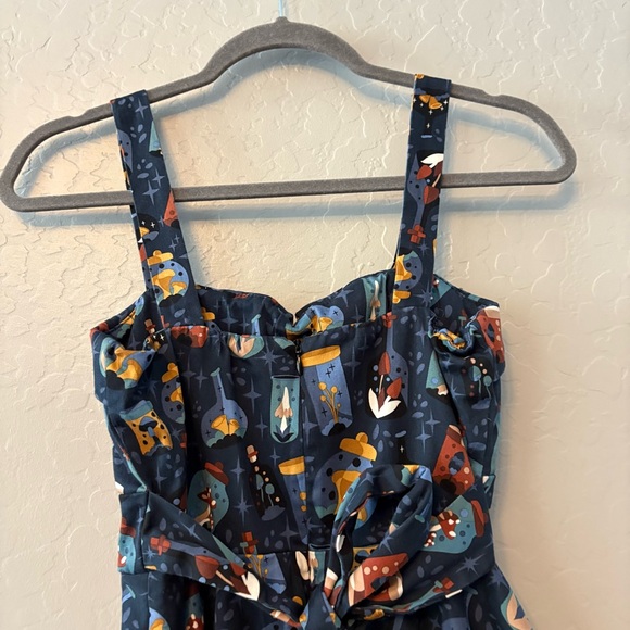 Eva Rose Mushrooms and Potions Fold-Over fit flare rockabilly swing Dress small - Picture 13 of 16